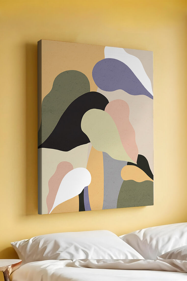 Abstract organic shapes in pastel colors with textured background