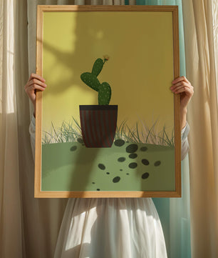 Illustration of a potted cactus with flower on soft background