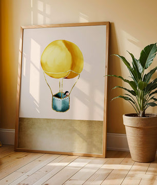 Charming Hot Air Balloon Illustration with Golden Accents