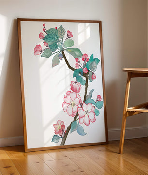 Elegante ilustración floral en acuarela con flor de cerezo.