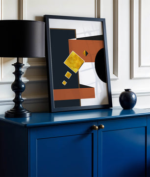 Abstract geometric art with gold accents and bold colors - Mi tienda
