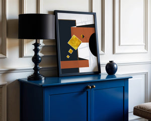 Abstract geometric art with gold accents and bold colors - Mi tienda