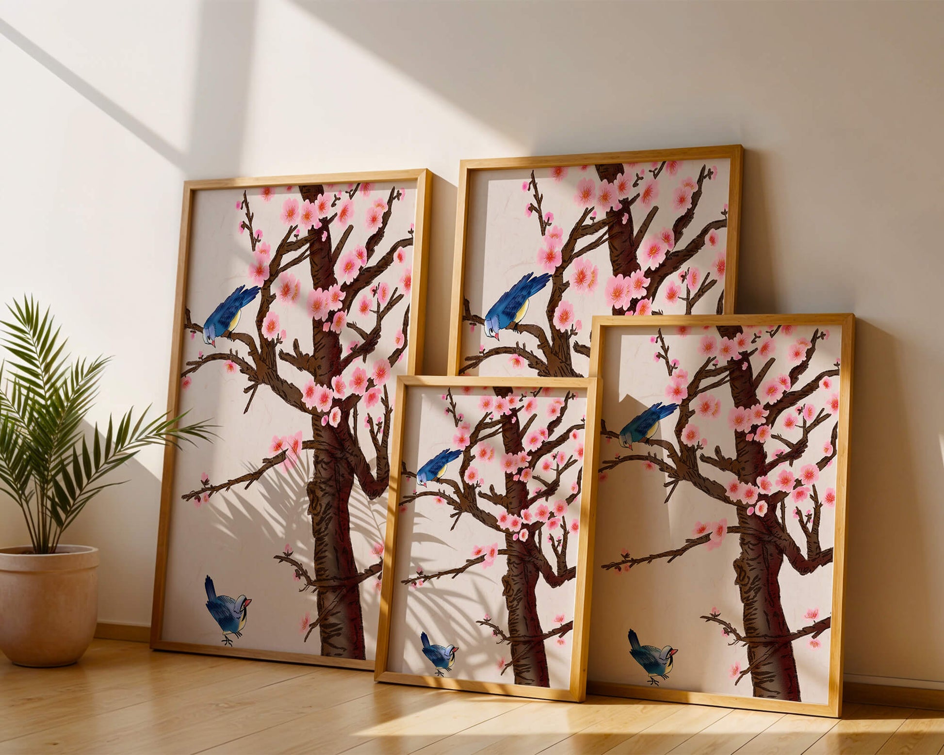 Charming illustration of cherry blossom tree with birds