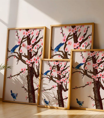 Charming illustration of cherry blossom tree with birds
