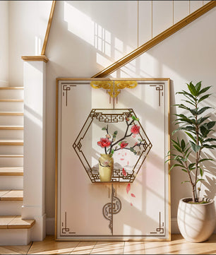 Design floral élégant avec vase et accents dorés