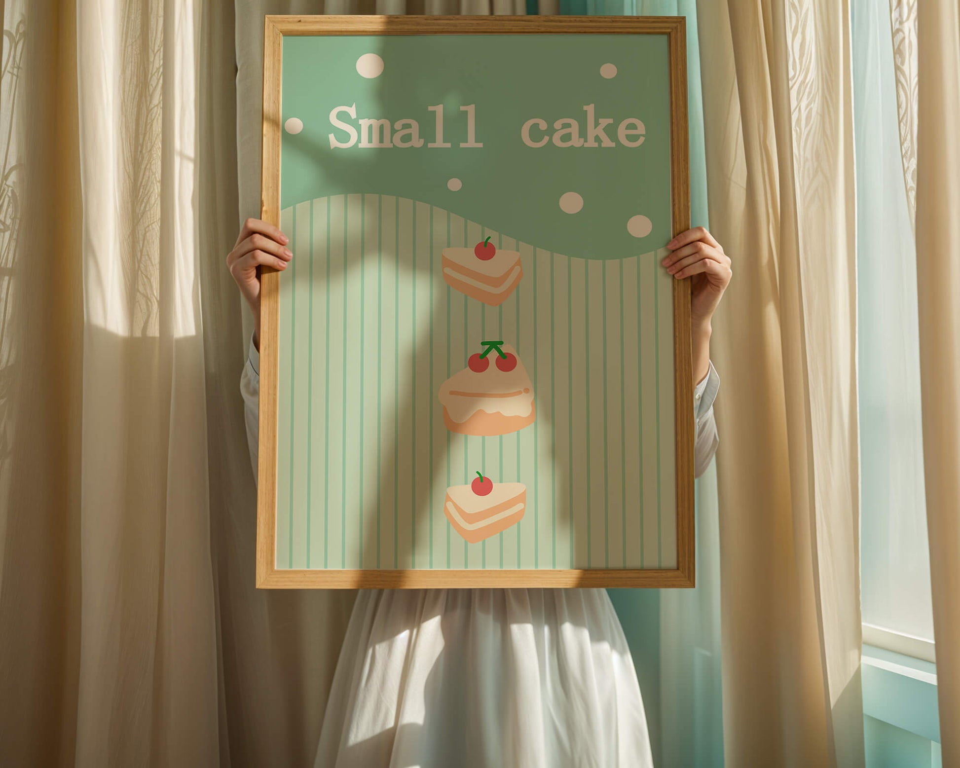 Charming illustration of small cakes with cherries