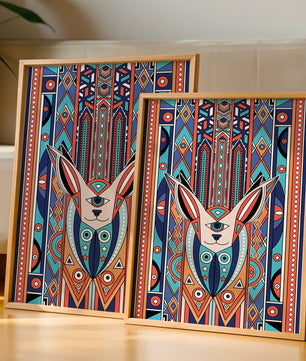 Diseño geométrico abstracto con motivo animal y patrones vibrantes