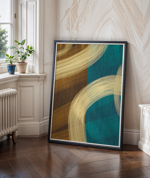 Abstract art with flowing brushstrokes and textured color contrast