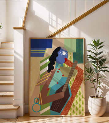 Colorful abstract geometric art with musical theme