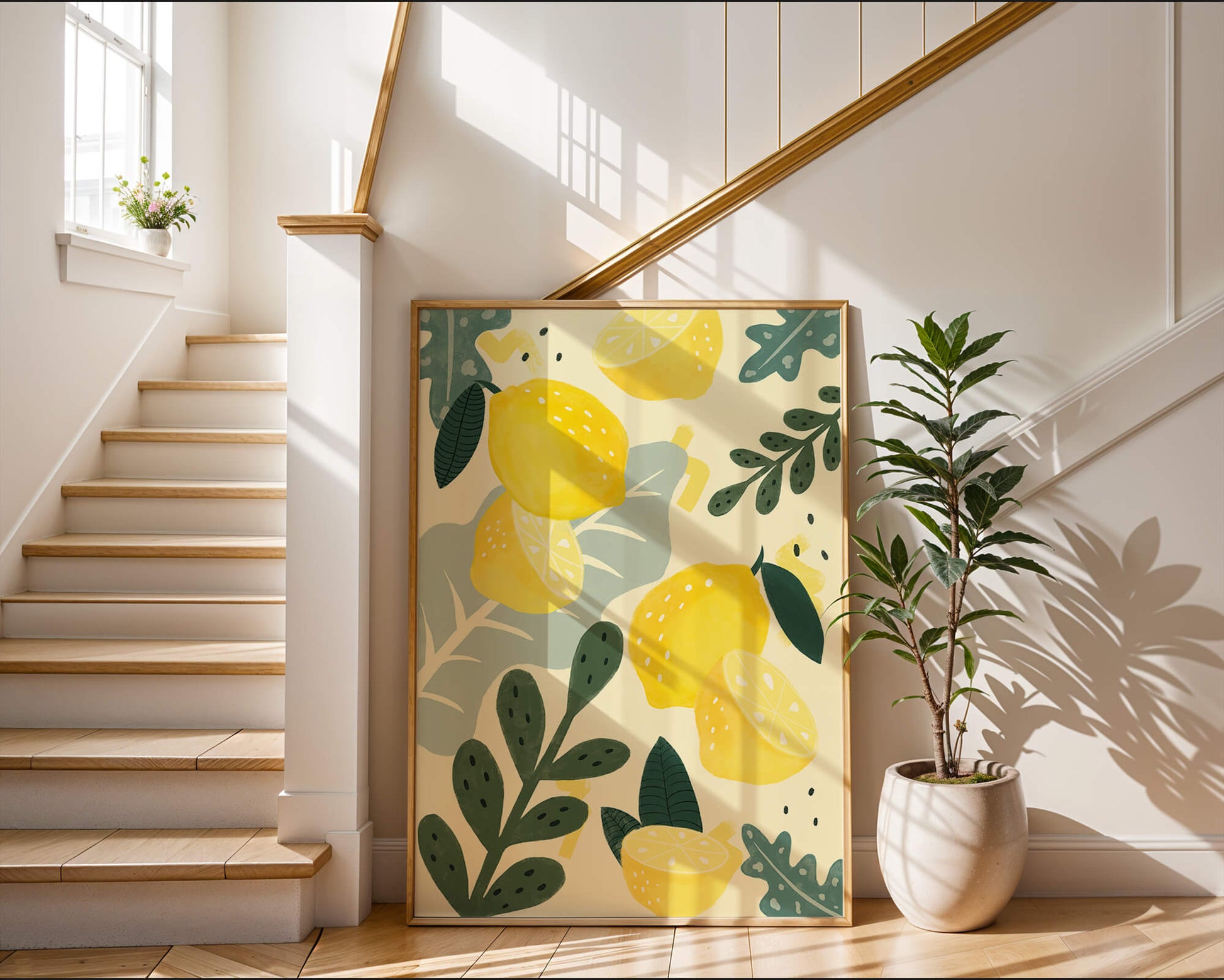 Vibrant lemon and leaf pattern design for home decor