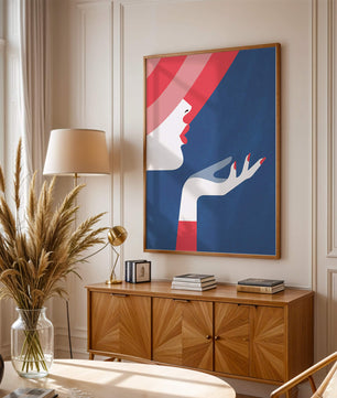 Elegant Woman with Red Hat and Stylized Hand - Mi tienda