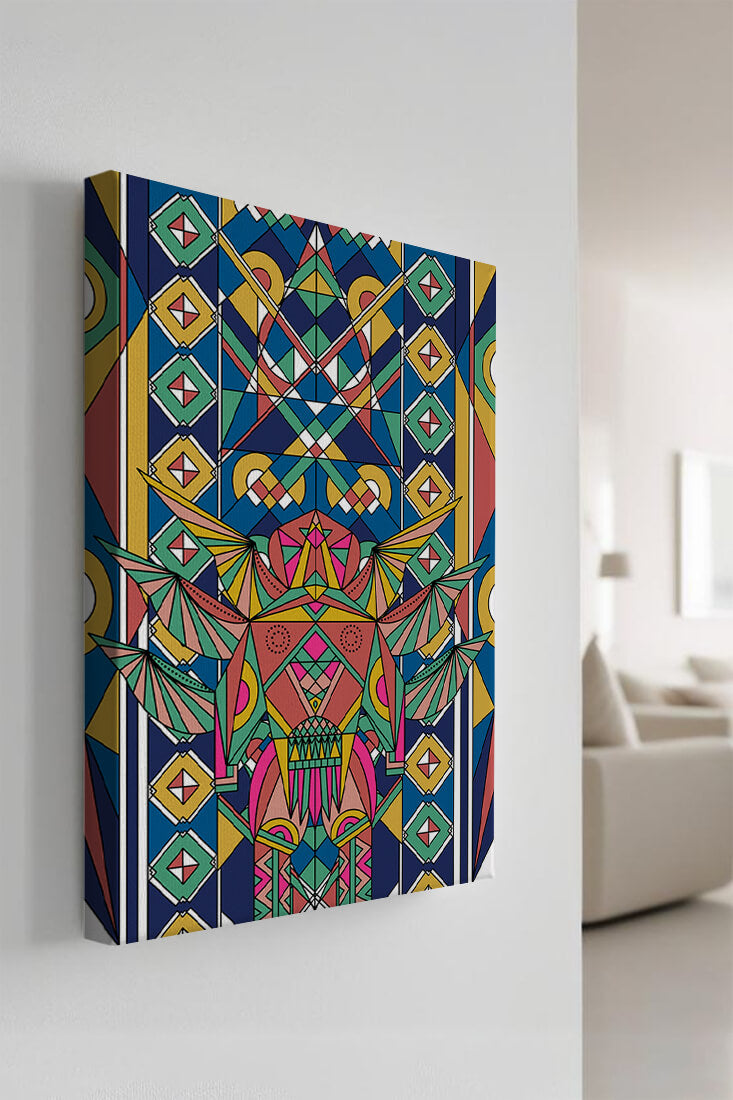 Arte abstracto geométrico colorido con patrones simétricos