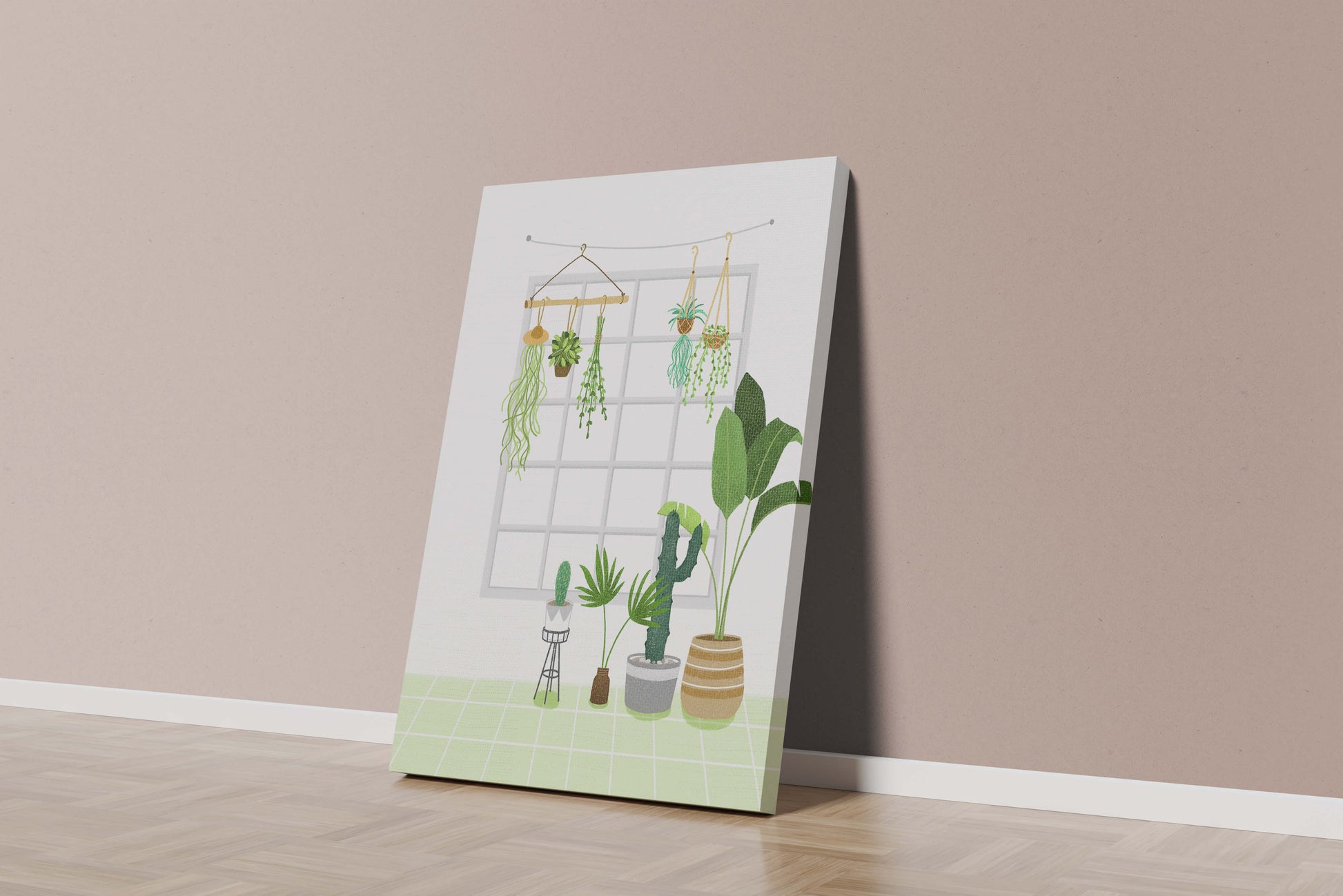 Decoración de interior con plantas colgantes y en macetas