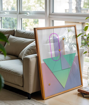 Composition géométrique abstraite avec des couleurs pastel et des éléments dorés
