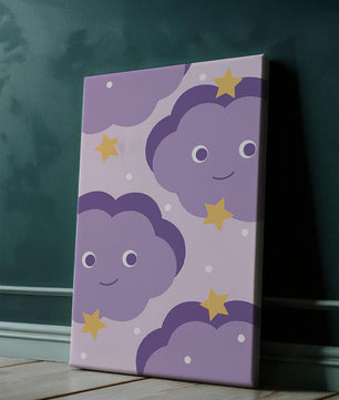 Wunderliches lila Wolken- und Sternenmuster für die Kinderzimmerdekoration
