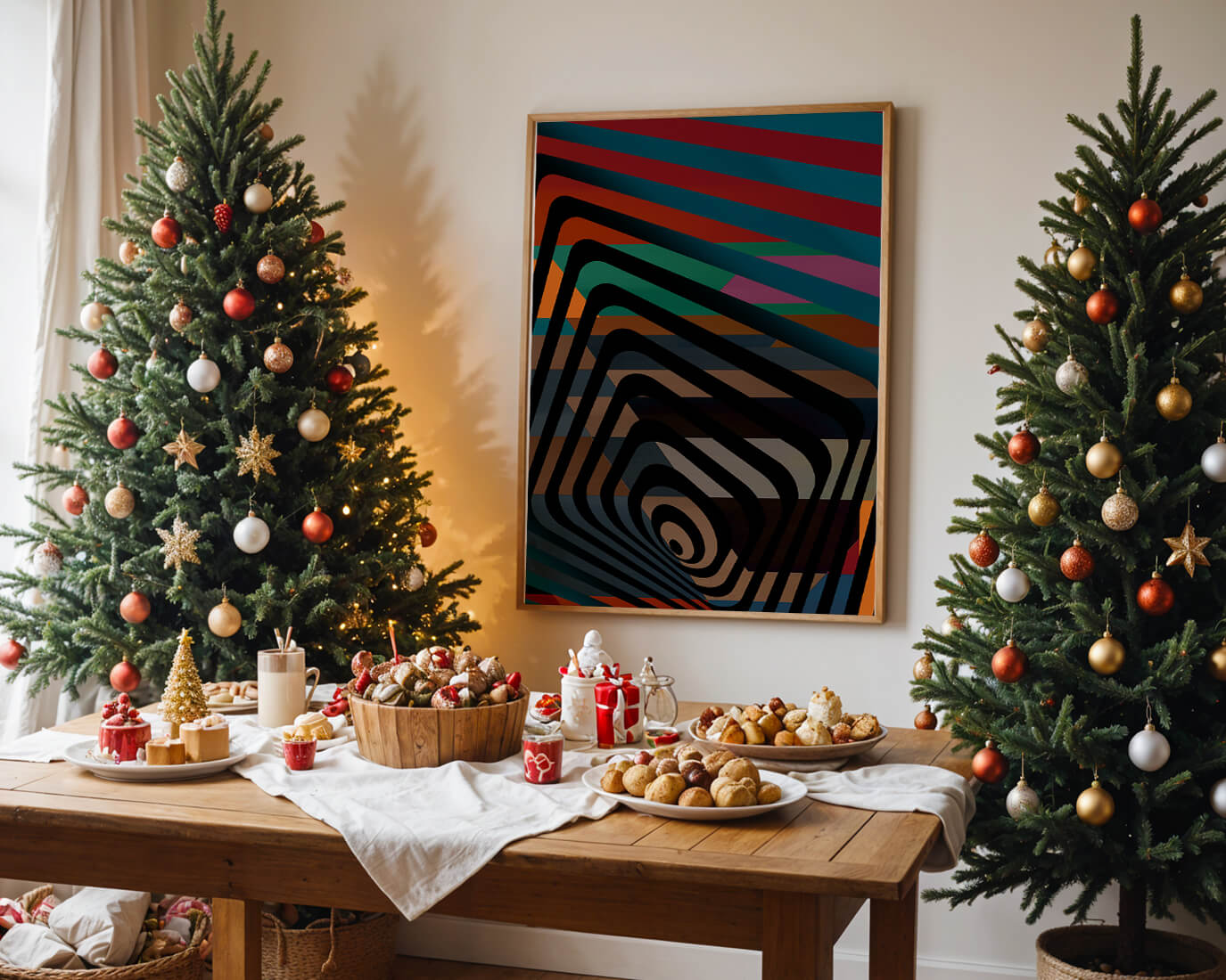 Colorful Geometric Abstract Art with Concentric Stripes