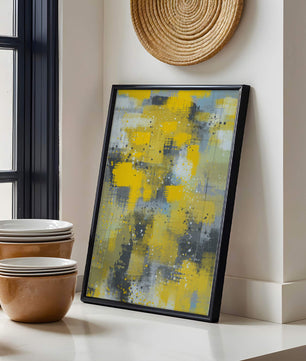 Abstract Yellow and Gray Geometric Art with Textured Patterns - Mi tienda
