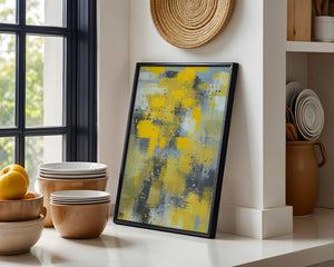 Abstract Yellow and Gray Geometric Art with Textured Patterns - Mi tienda