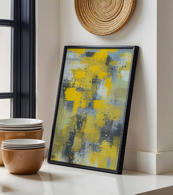 Abstract Yellow and Gray Geometric Art with Textured Patterns