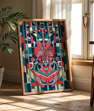 Arte abstracto geométrico de lobo con influencias tribales