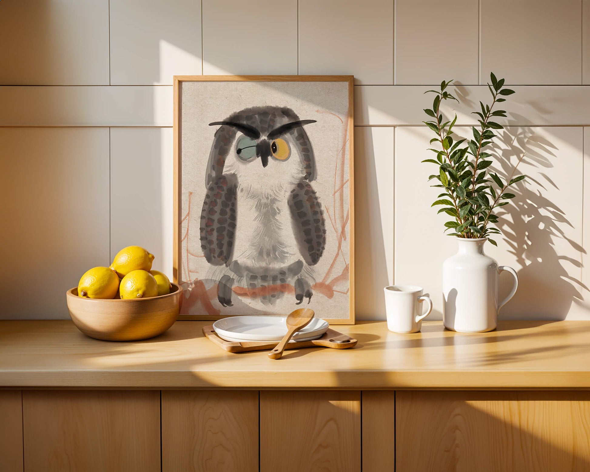 Whimsical Owl Illustration with Colorful Eyes
