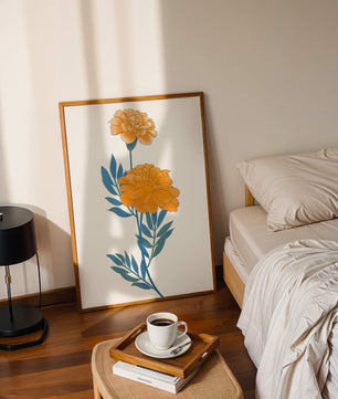 Elegante Illustration lebendiger Ringelblumen auf grünem Hintergrund