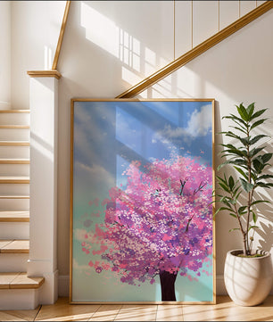 Árbol de cerezo en un entorno celestial sereno