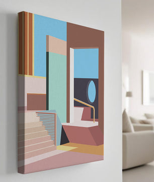 Diseño arquitectónico moderno con elementos geométricos pastel