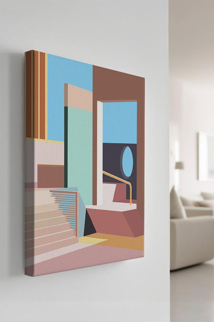 Diseño arquitectónico moderno con elementos geométricos pastel