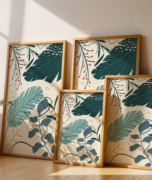 Abstract Botanical Illustration with Colorful Leaf Patterns