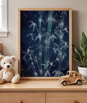 Illustration Of Bamboo With Snowfall In A Night Sky - Mi tienda