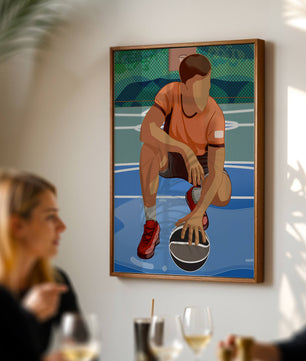 Ilustración de un jugador de baloncesto en la cancha en una pose dinámica