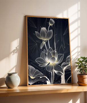Elegant Lotus Flower Illustration with Geometric Background