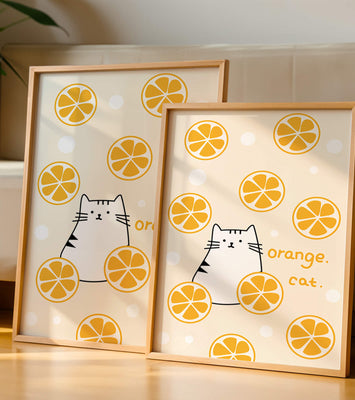 Playful illustration featuring a cat and orange slices