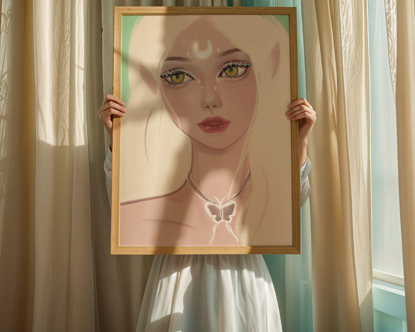 Enchanted portrait of ethereal elf girl with glowing elements