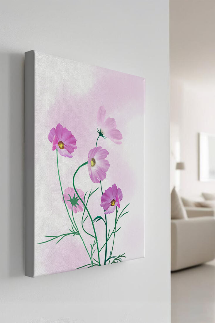 Delicate Pink Cosmos Flowers on Soft Pastel Background