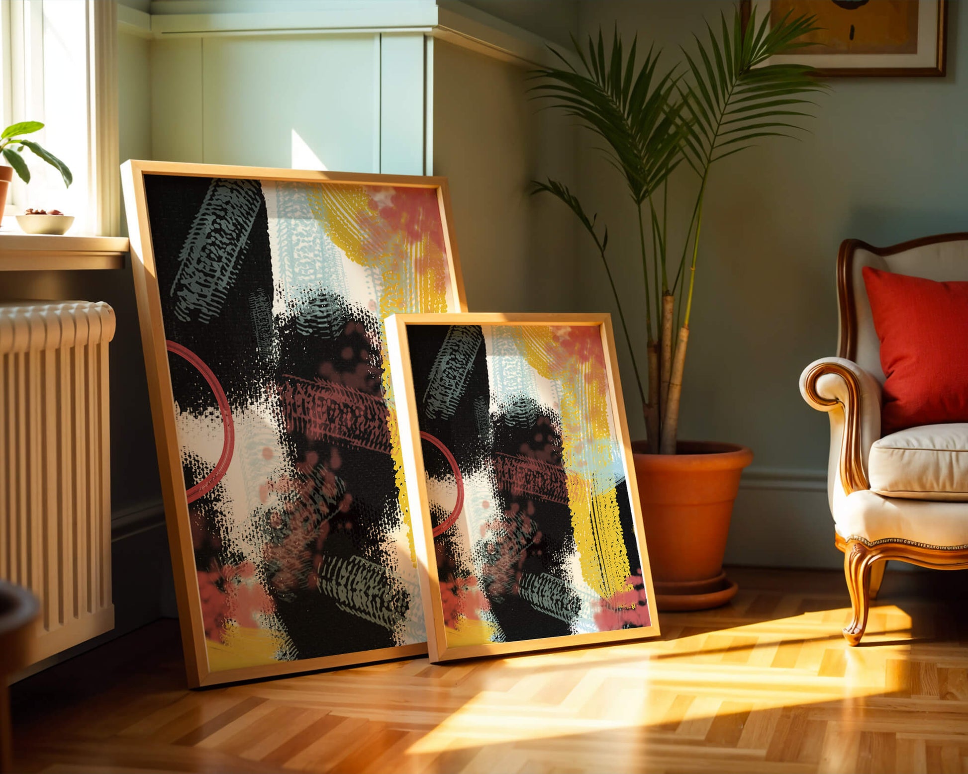 Abstract brush stroke art with vibrant colors on textured background