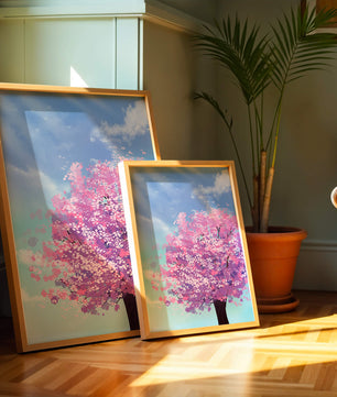 Árbol de cerezo en un entorno celestial sereno