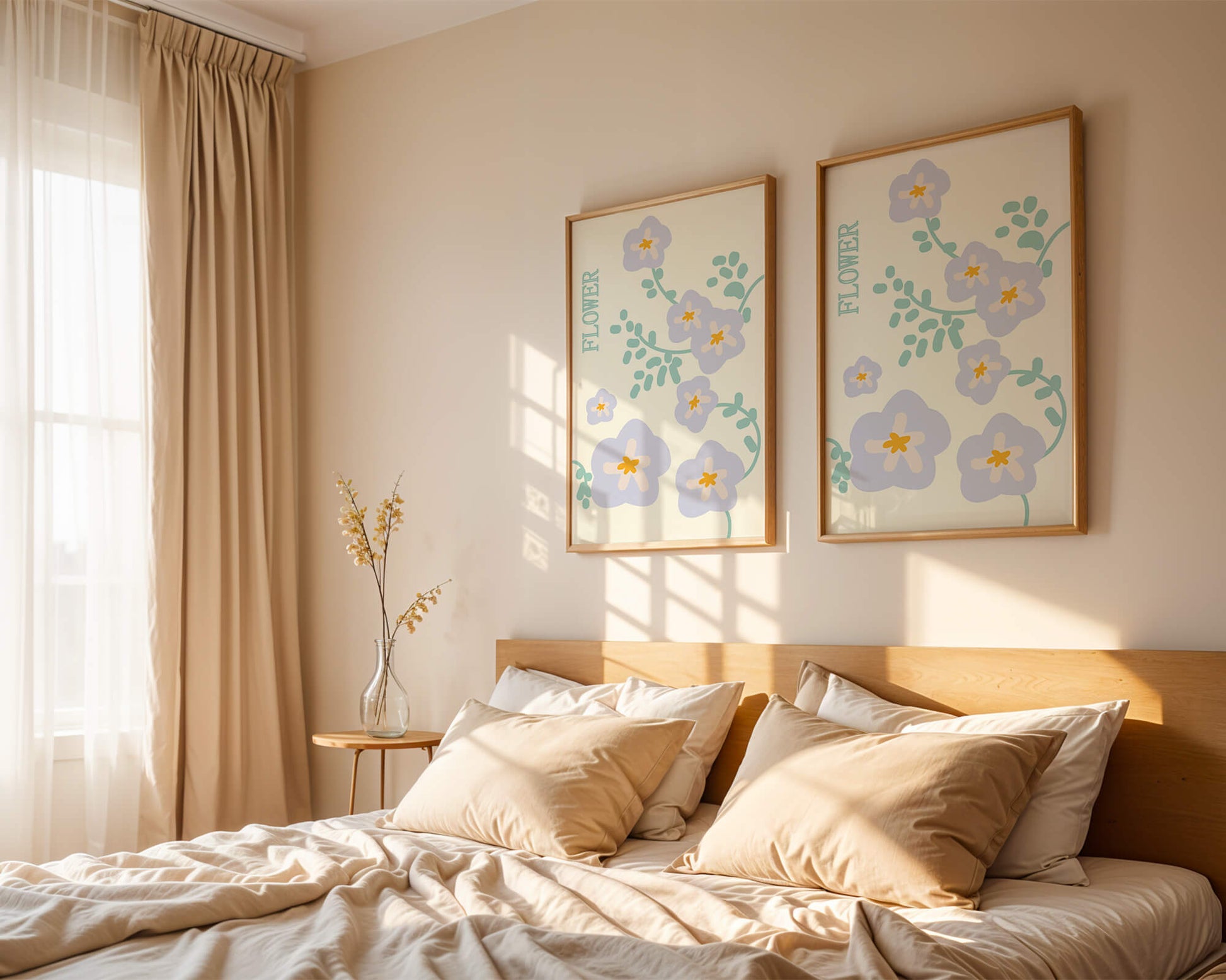 Floral design with pastel flowers and abstract leaves