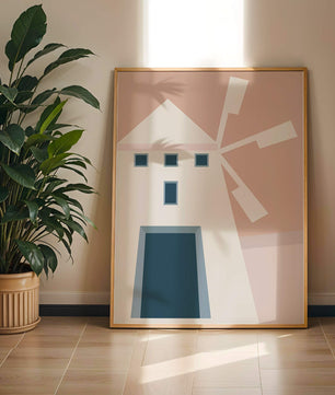 Minimalist geometric house illustration on pastel background