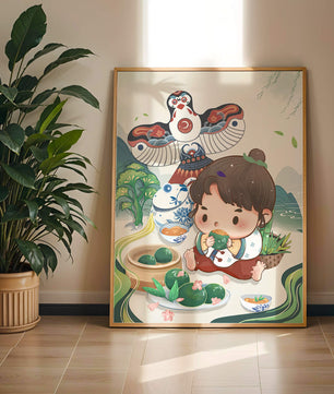 Charmante illustration d’un enfant savourant un plat traditionnel
