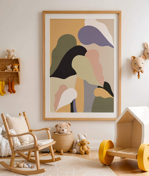 Abstract organic shapes in pastel colors with textured background
