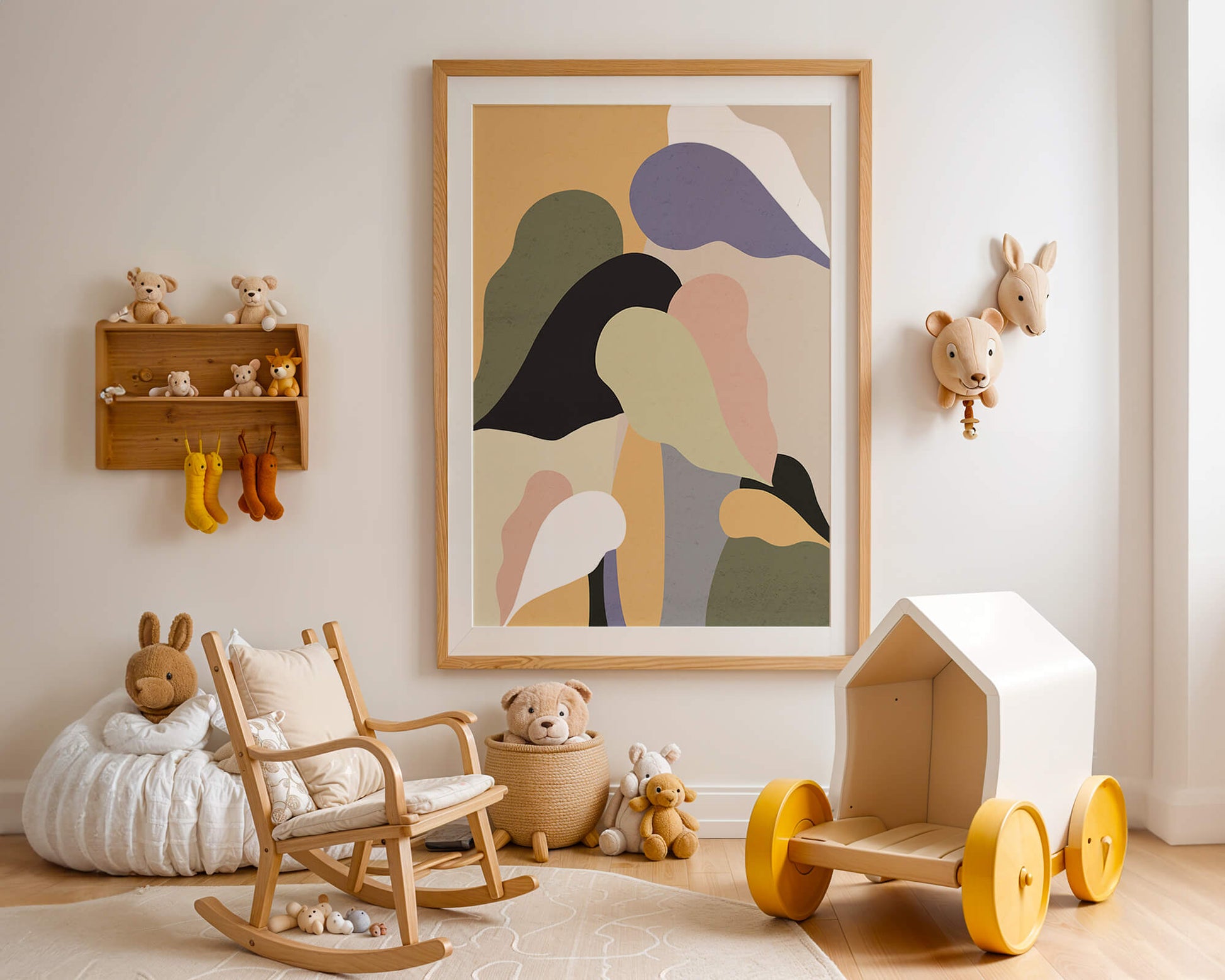 Abstract organic shapes in pastel colors with textured background