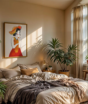 Elegante Frau in einem lebendigen Hut und Kleid Illustration