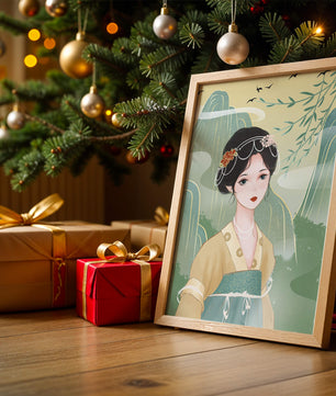 Traditional Asian Art Featuring Woman with Jewel Embellishments