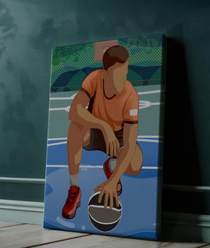 Ilustración de un jugador de baloncesto en la cancha en una pose dinámica