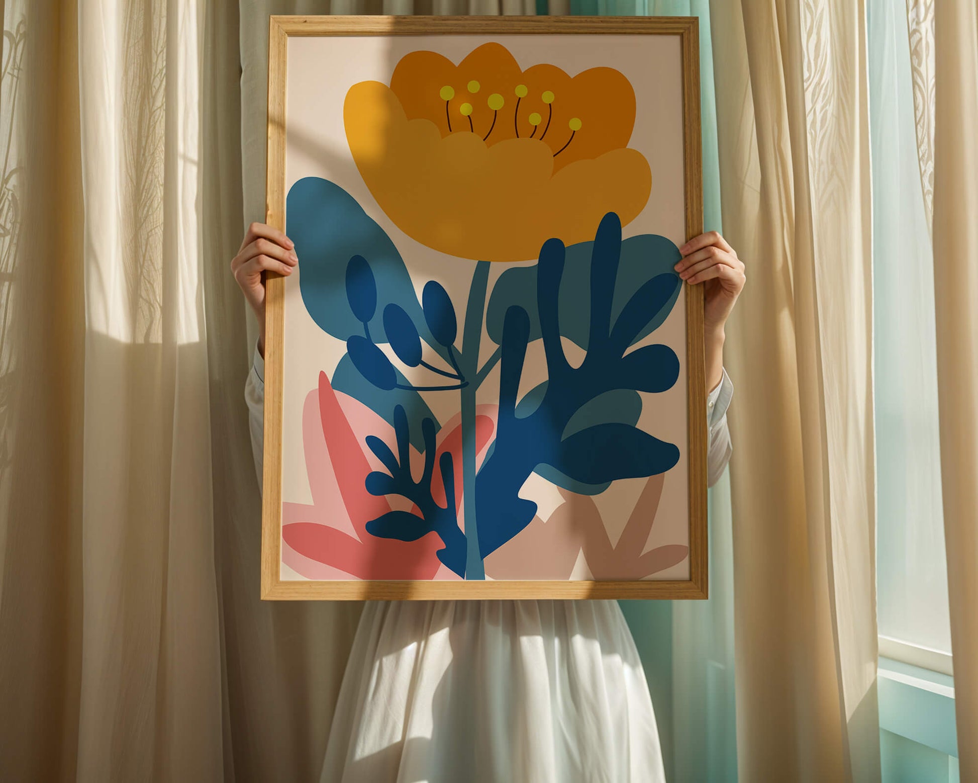 Colorful abstract floral illustration with vibrant leaf patterns