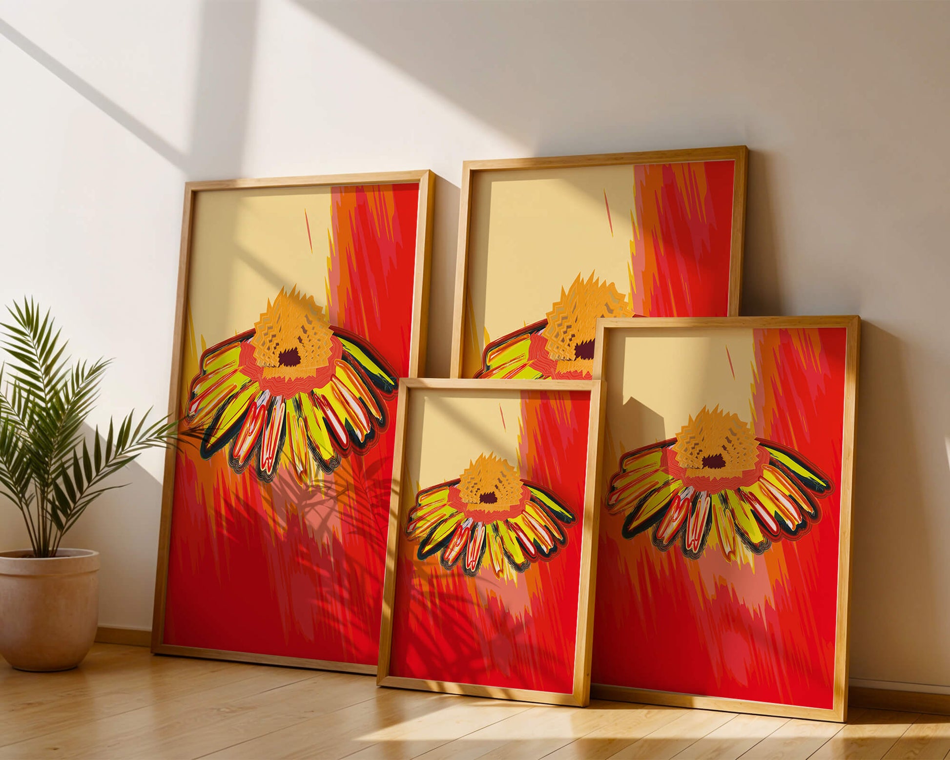 Abstract vibrant flower illustration with bold colors and dynamic strokes