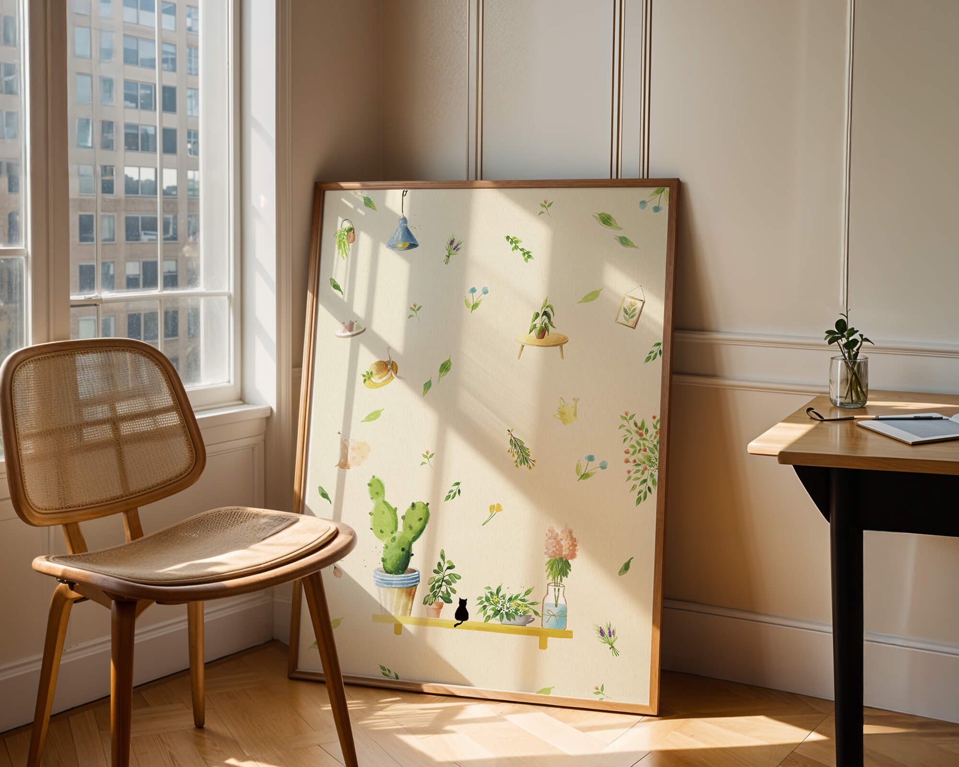 Illustration décorative avec des plantes et des éléments chaleureux
