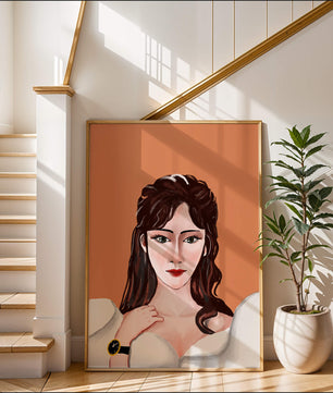 Retrato de una mujer con peinado elegante y reloj dorado